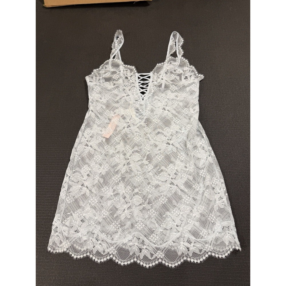 New Victoria's Secret Large MINI SLIP dress Blue lace BRIDAL I DO bride